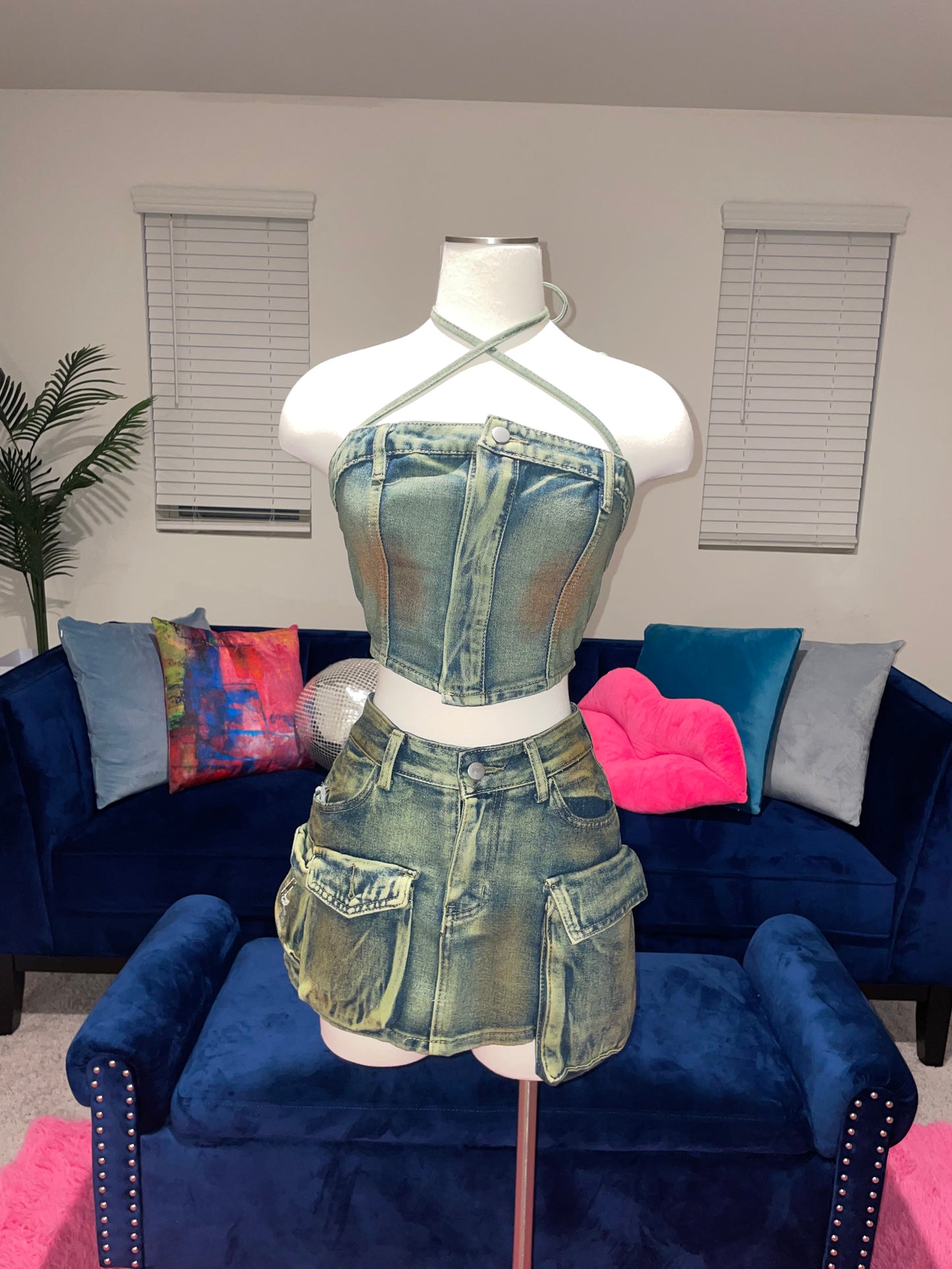 Slime You Out Denim Skirt Set